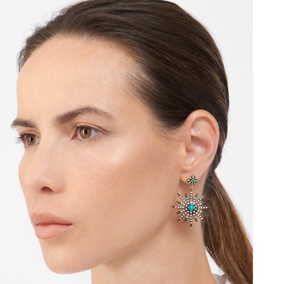 Adornia 14K Gold Turquoise and Swarovski Crystal Earrings - Picture 2 of 4
